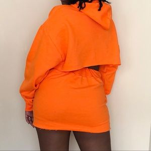 Tops | Neon Orange Brat Hoodie Skirt Set | Poshmark